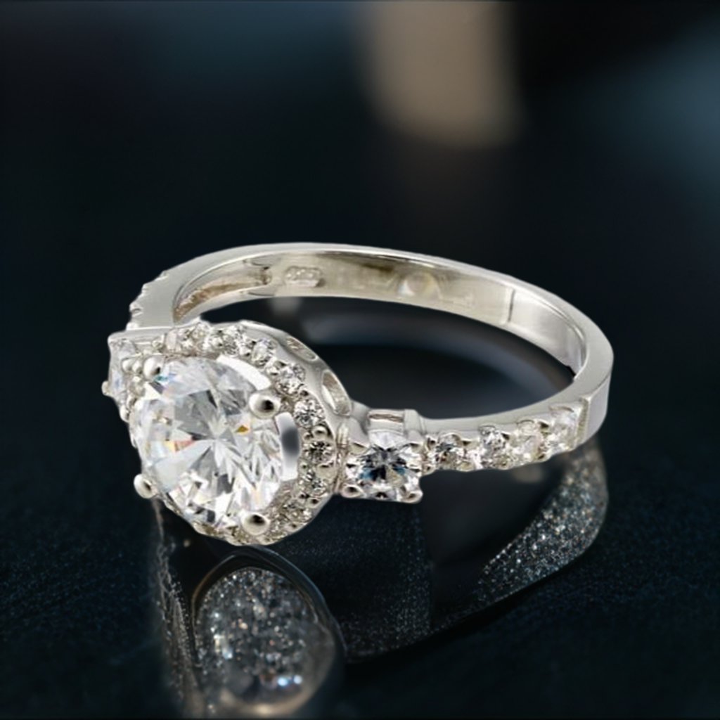1.25 Carat Round Cubic Zirconia Halo Engagement Ring In Sterling Silver - Boutique Pavè