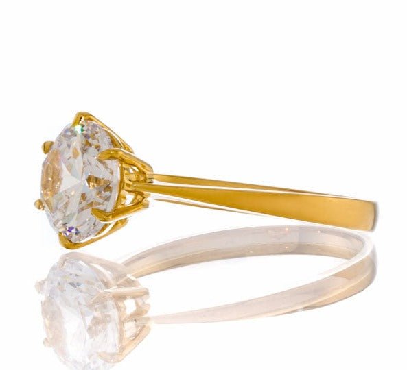 2 Carat Round Cut Cubic Zirconia Solitaire Engagement Ring - Yellow Gold Plated Sterling Silver - Boutique Pavè