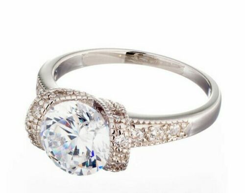 2 Carat Round Cut Cubic Zirconia Vintage Engagement Ring In Sterling Silver - Boutique Pavè