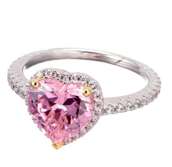 Heart Cut Faux Pink Diamond Cubic Zirconia Engagement Ring In Sterling Silver - Boutique Pavè