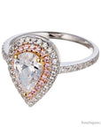Pear Cut Cubic Zirconia Double Halo Rose and White Gold Plated Silver Engagement Ring - Boutique Pavè