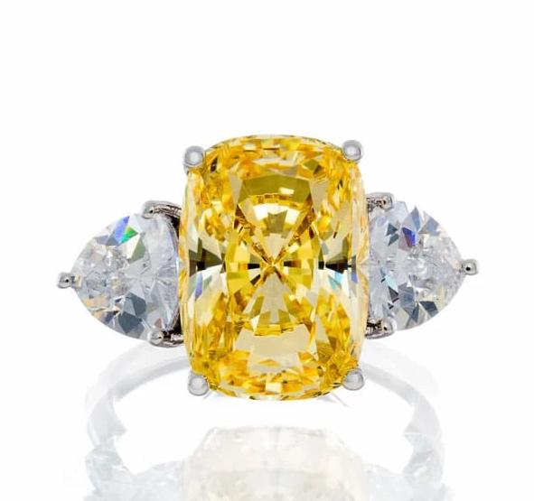 Unique Chunky Cushion Cut Canary Cubic Zirconia Engagement Ring In White Gold Plated Sterling Silver - Boutique Pavè