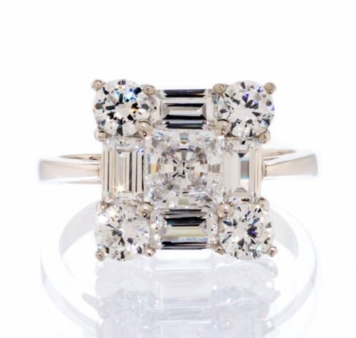 Unique Fancy Princess Cut Cubic Zirconia Engagement Ring In Sterling Silver - Boutique Pavè