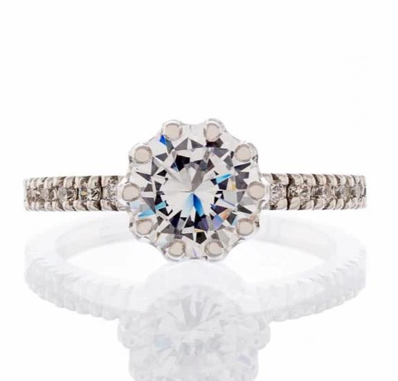 Vintage Inspired Round Cubic Zirconia Cathedral Engagement Ring In Sterling Silver - Boutique Pavè