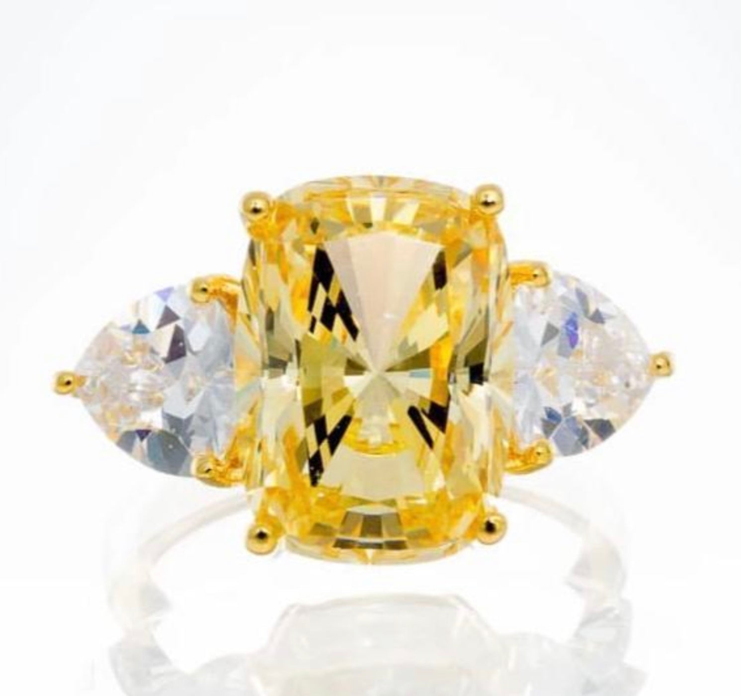 Wholesale 9 Carat Chunky Cushion Cut Canary CZ Engagement Ring In Yellow Gold Plated Sterling Silver - Boutique Pavè