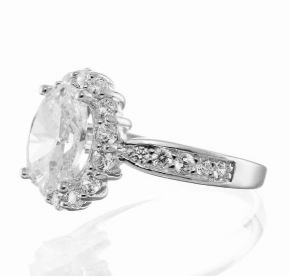 Wholesale Oval Cut Fancy Halo Cubic Zirconia Engagement Ring In White Gold Plated Sterling Silver - Boutique Pavè