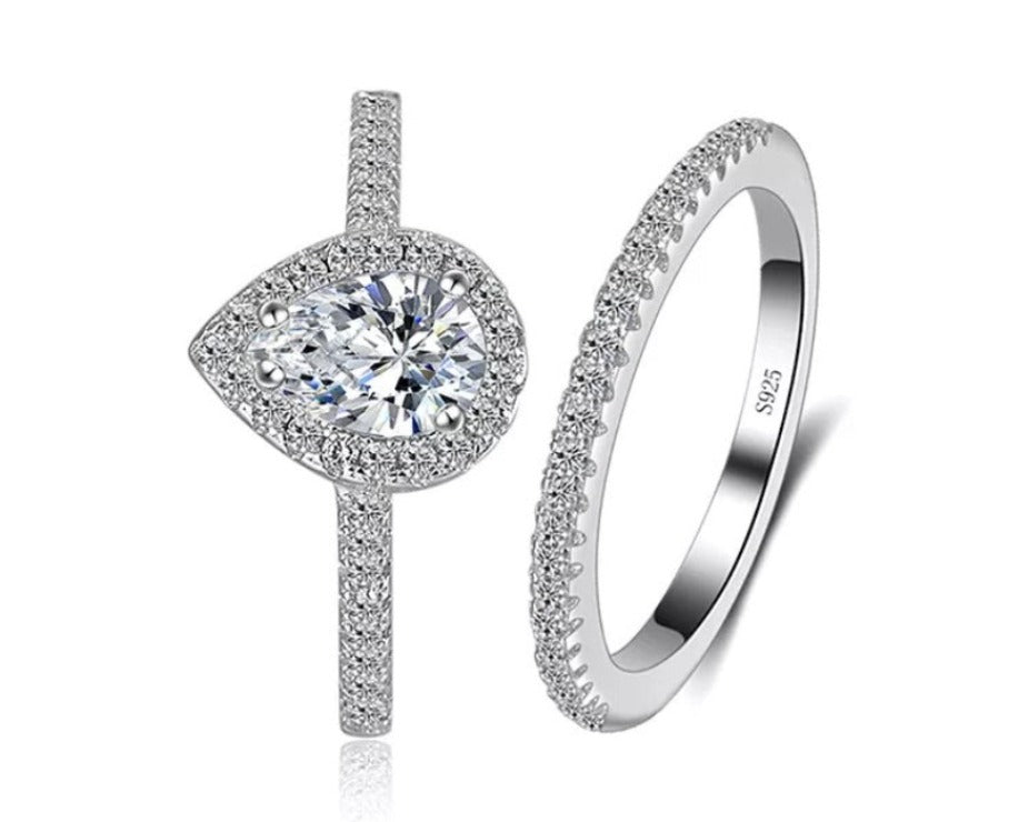 Wholesale Pear Cut Cubic Zirconia Halo Bridal Ring Set in Sterling Silver - Boutique Pavè