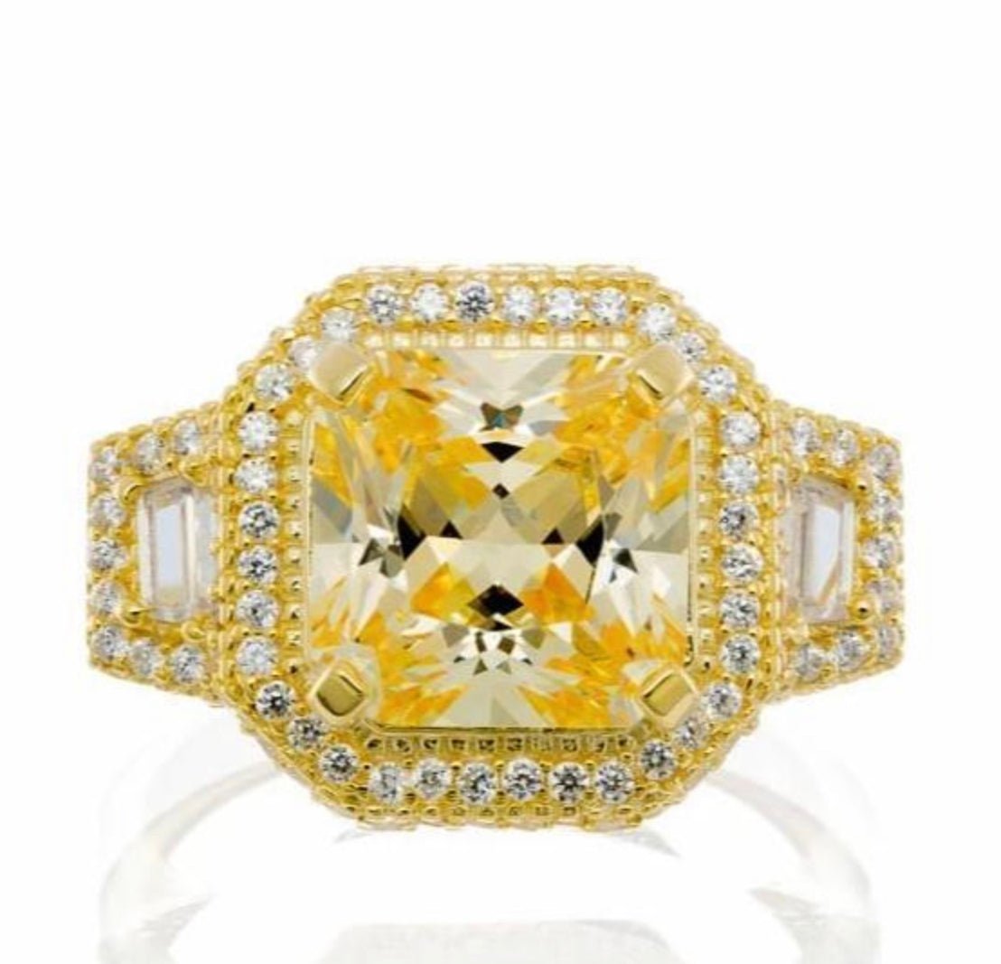 Wholesale Princess Cut Canary Cubic Zirconia Engagement Ring In Yellow Gold Plated Sterling Silver - Boutique Pavè