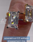 3 Carat Emerald Cut Cubic Zirconia Solitaire Engagement Ring - White Gold Plated Sterling Silver