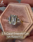 2.5 Carat Emerald Cut Cubic Zirconia Engagement Ring - Yellow Gold Plated Sterling Silver