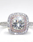 1 Carat Cushion Cut and Pink Cubic Zirconia Double Halo Engagement Ring - Boutique Pavè