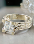 2 Carat Princess Cut and Pave Cubic Zirconia Split Band Engagement Ring In Sterling Silver - Boutique Pavè