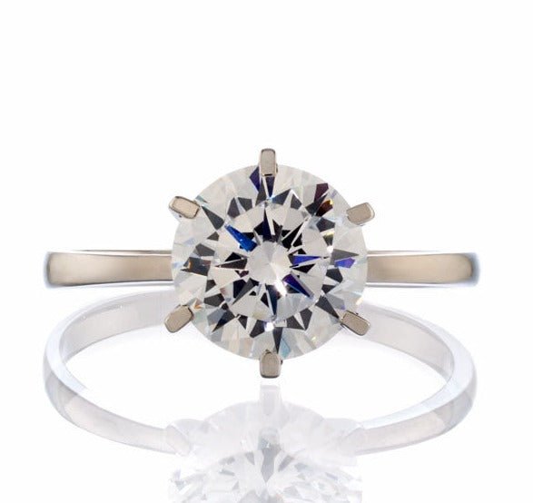 2 Carat Round Cut Cubic Zirconia Solitaire Engagement Ring - White Gold Plated Sterling Silver - Boutique Pavè