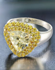 2 Carat Trillion Cut Canary Cubic Zirconia Halo Engagement Ring In Sterling Silver - Boutique Pavè