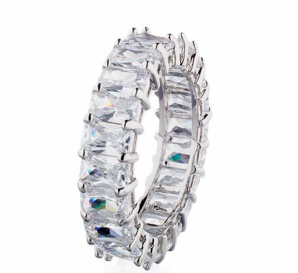 6 Carat Emerald Cut Cubic Zirconia Eternity Band Ring In Sterling Silver - Boutique Pavè