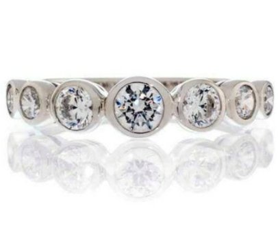 7 Stone Bezel Set Round Cut Cubic Zirconia Wedding Band In Sterling Silver - Boutique Pavè