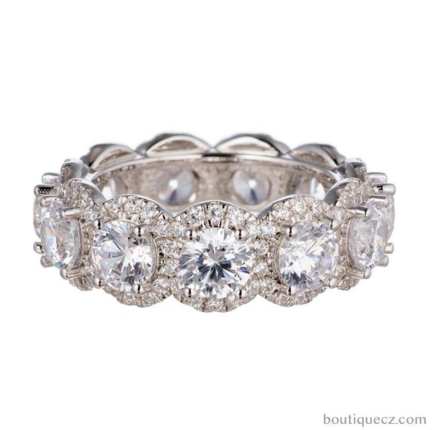 Brilliant Round Cut Cubic Zirconia Halo Eternity Band In Sterling Silver - Boutique Pavè