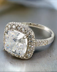 Cushion Cut Cubic Zirconia Halo Engagement Ring In Sterling Silver - Boutique Pavè