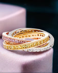 Designer Inspired Cubic Zirconia Triple Gold Tone Intertwining Eternity Band In Sterling Silver - Boutique Pavè