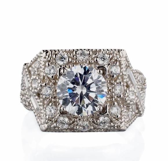 Edwardian Era Inspired Cubic Zirconia Engagement Ring In Sterling Silver - Boutique Pavè