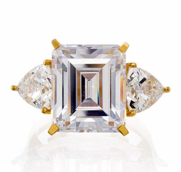 Emerald Cut Cubic Zirconia Engagement Ring In Sterling Silver - Boutique Pavè