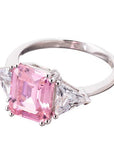 Emerald Cut Faux Pink Diamond Cubic Zirconia Engagement Ring In Sterling Silver - Boutique Pavè