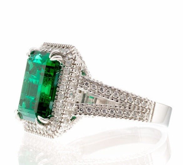 Fancy Faux Emerald Cubic Zirconia Cocktail Ring In Sterling Silver - Boutique Pavè