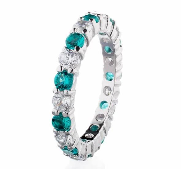 Faux Emerald Cubic Zirconia Eternity Band In Sterling Silver - Boutique Pavè