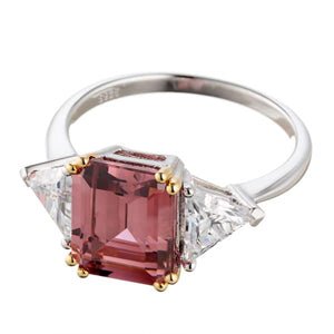 Faux Fancy Pink Diamond Two Tone Gold Engagement Ring In Sterling Silver - Boutique Pavè