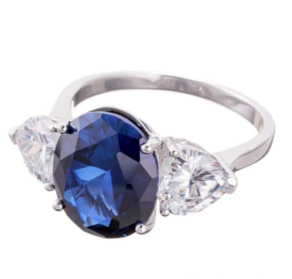 Five Carat Oval Imitation Sapphire Cubic Zirconia Engagement Ring In Sterling Silver - Boutique Pavè