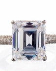 Four Carat Emerald Cut Cubic Zirconia Engagement Ring In Sterling Silver - Boutique Pavè