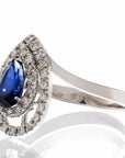Imitation Sapphire and Cubic Zirconia Pear Cut Double Halo Engagement Ring In Sterling Silver - Boutique Pavè