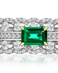 Luxurious Emerald and Round Cut Cubic Zirconia Eternity Band - Boutique Pavè