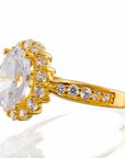 Oval Cut Fancy Halo Cubic Zirconia Engagement Ring In Yellow Gold Plated Sterling Silver - Boutique Pavè