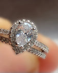 Pear Cut Cubic Zirconia Halo Engagement and Wedding Ring Set - Boutique Pavè