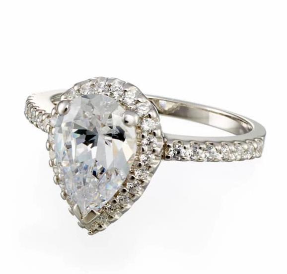 Pear Cut Cubic Zirconia Halo Engagement Ring In Sterling Silver - Boutique Pavè
