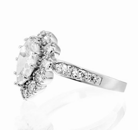 Pear Cut Cubic Zirconia Halo Engagement Ring in White Gold Plated Sterling Silver - Boutique Pavè