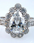 Pear Cut Cubic Zirconia Halo Engagement Ring - White Gold Plated Sterling Silver - Boutique Pavè