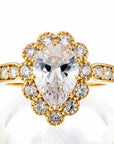 Pear Cut Cubic Zirconia Vintage Halo Engagement Ring In Yellow Gold Plated Sterling Silver - Boutique Pavè