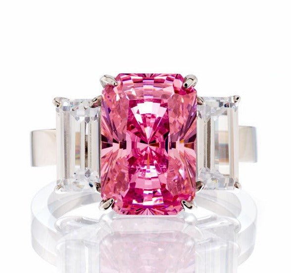 Pink Radiant Cut Cubic Zirconia Engagement Ring In Sterling Silver - Boutique Pavè