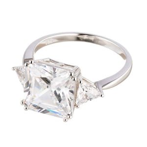 Princess Cut Cubic Zirconia Engagement Ring In Sterling Silver - Boutique Pavè