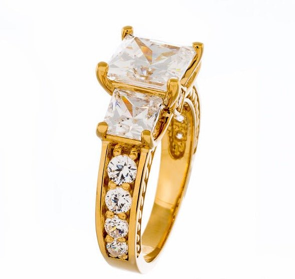 Princess Cut Three Stone Cubic Zirconia Engagement Ring - Boutique Pavè