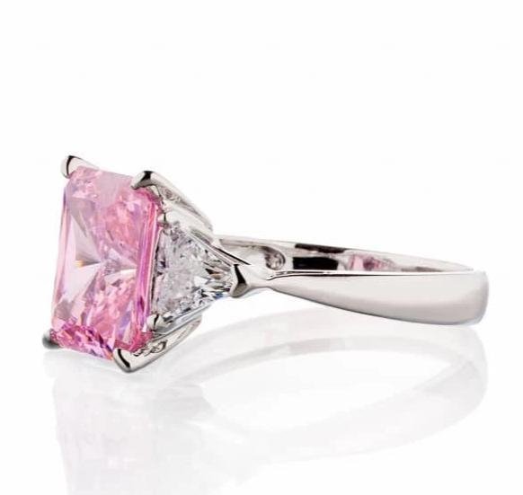 Radiant and Triangle Cut Pink Cubic Zirconia Engagement Ring In Sterling Silver - Boutique Pavè