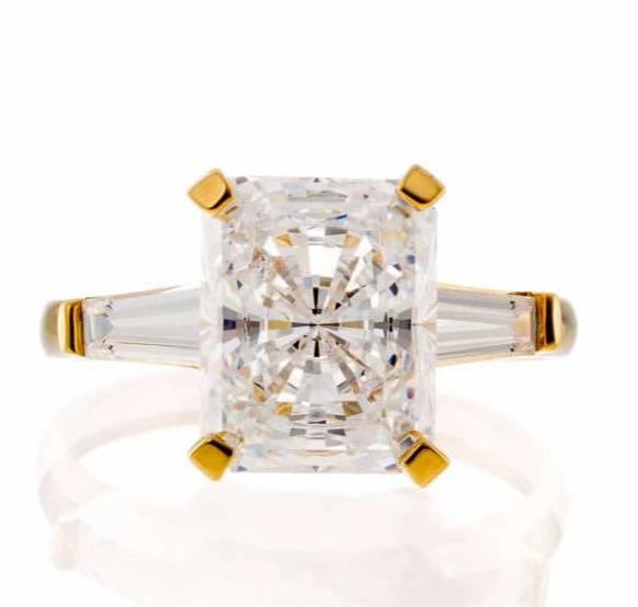 Radiant Cut Cubic Zirconia Baguette Accent Engagement Ring In Sterling Silver - Boutique Pavè