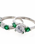 Round and Emerald Accent Cubic Zirconia Engagement Ring - White Gold Plated Sterling Silver - Boutique Pavè