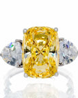 Unique Chunky Cushion Cut Canary Cubic Zirconia Engagement Ring In White Gold Plated Sterling Silver - Boutique Pavè