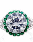 Wholesale 5 Carat Round Cut and Emerald Accent Cubic Zirconia Halo Engagement Ring in Sterling Silver - Boutique Pavè