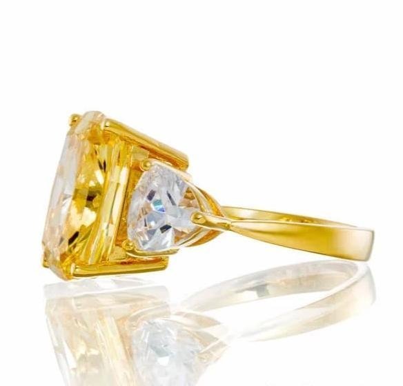 Wholesale 9 Carat Chunky Cushion Cut Canary CZ Engagement Ring In Yellow Gold Plated Sterling Silver - Boutique Pavè
