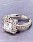 Wholesale Antique Inspired Princess Cut Bezel Set Halo Cubic Zirconia Engagement Ring - Boutique Pavè