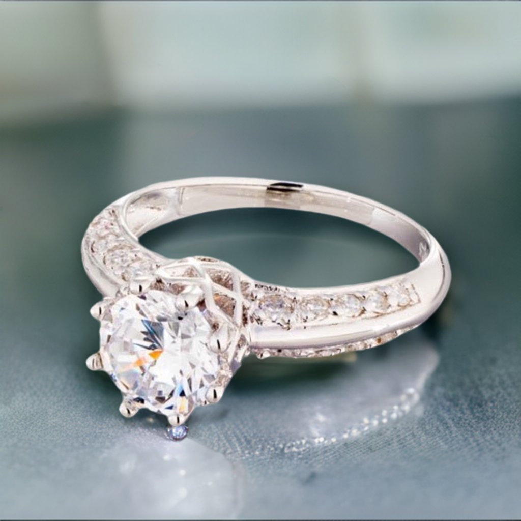 Wholesale One Carat Fancy Crown Tiffany Set Cubic Zirconia Engagement Ring - Boutique Pavè